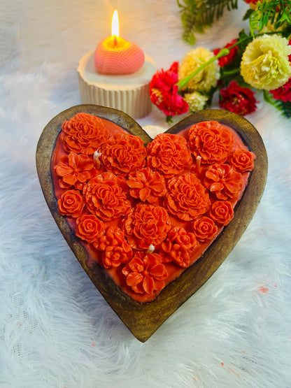 Wooden Heart Shape Flower Candle